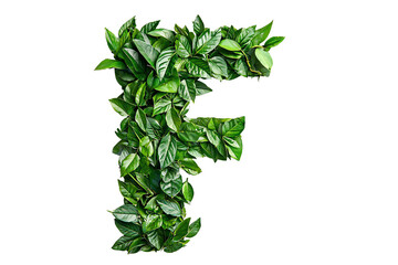 Botanical Letter F with Green Leaves and Foliage, Nature-Inspired Typography and Eco-Friendly Design on Transparent Background, Perfect for Environmental Themes