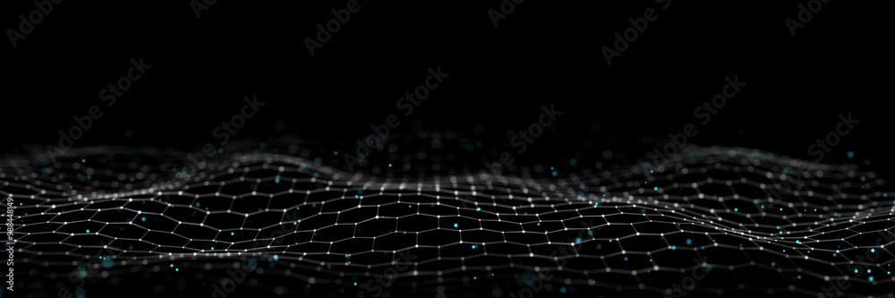 Poster technology hexagon dynamic wave on black background. futuristic honeycomb concept. digital technolog