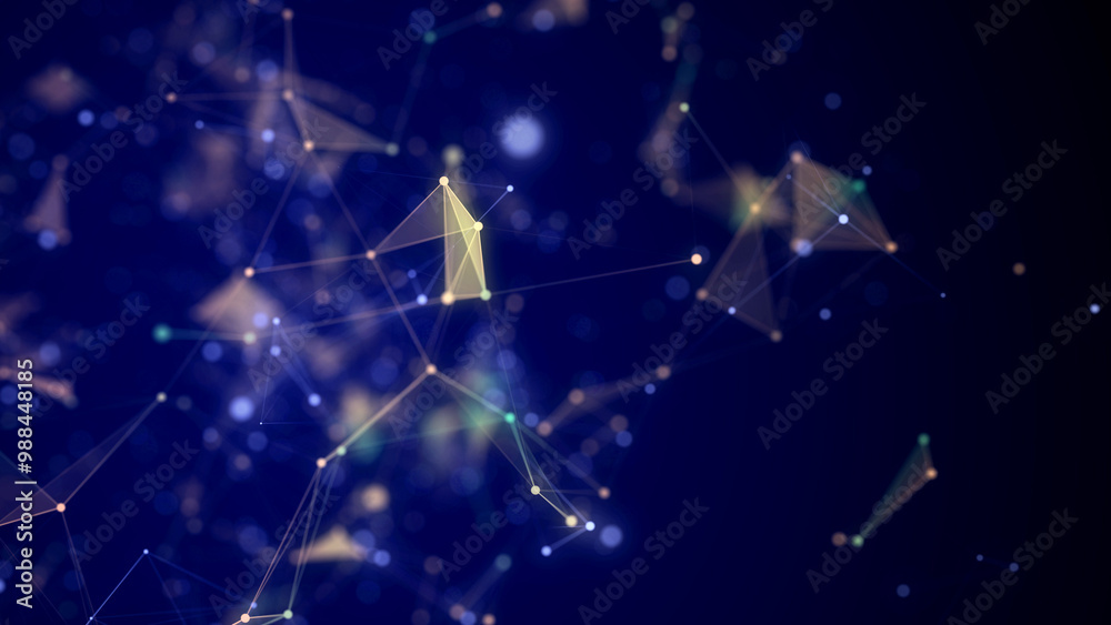 Poster futuristic geometric flow with connecting points and lines. abstract blue digital background. global
