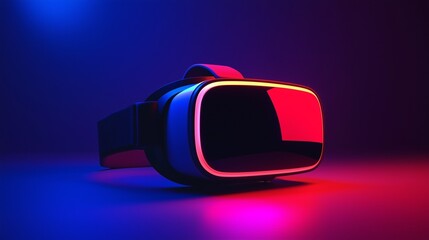 A vr headset illuminated by vibrant blue and red lights, symbolizing cutting-edge advancements in virtual reality technology.