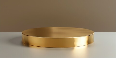A gold plate sits on top of a table, ready to be used for serving food or drinks