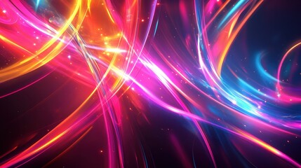 Obraz premium Vibrant Abstract Light Streaks in Neon Colors on a Dark Background, Perfect for Modern Digital Art and Creative Design Projects
