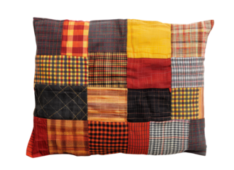 Colorful patchwork cushion on transparent background