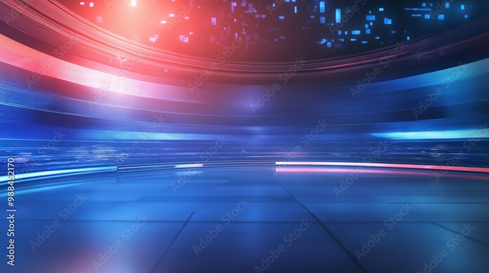 Wall mural red blue motion blur abstract background broadcasting studio with gradient light gradient glow backg