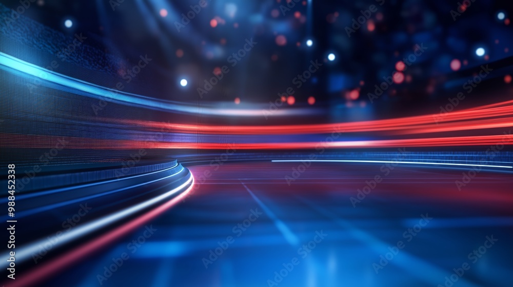Wall mural red blue motion blur abstract background broadcasting studio with gradient light gradient glow backg