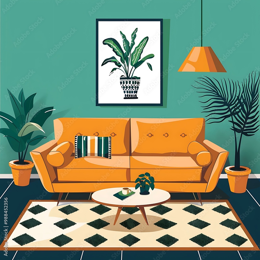 Poster Modern Living Room Interior Design Illustration