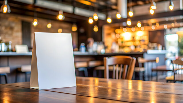 Mock up Table tent menu card on blurred cafe bar background, cafe, bar, table tent, mock up, menu, card, blurred, background