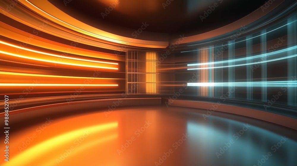 Wall mural orange green motion blur abstract background broadcasting studio with gradient light gradient glow b