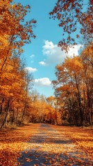 Fototapeta premium Autumn Foliage Path With Golden Leaves