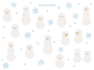 雪だるまと雪の結晶のベクターイラストセット。冬、アイコン、ゆきだるま