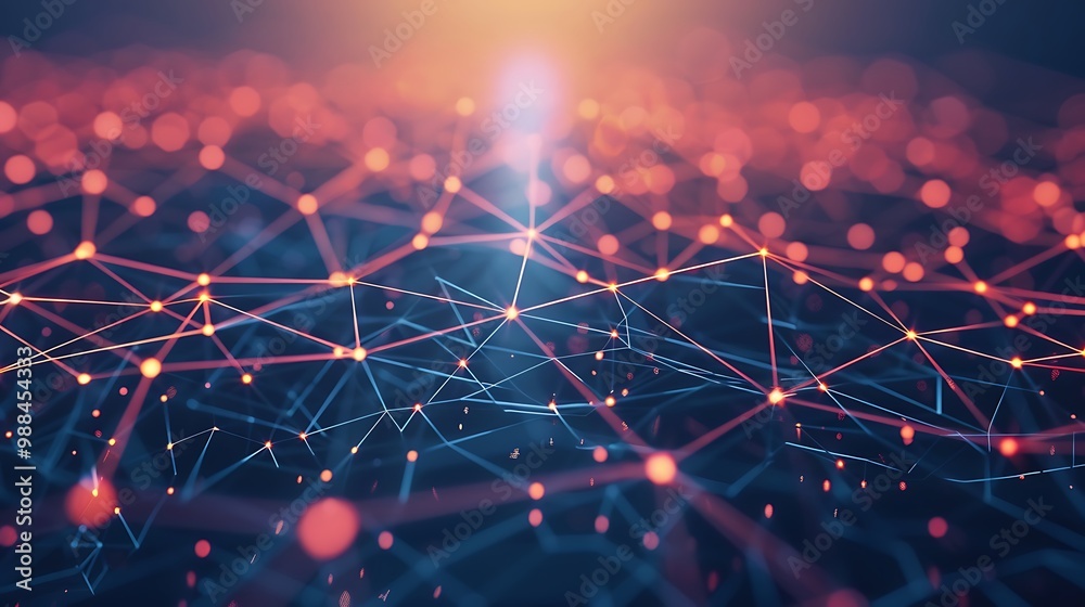 Poster abstract network connection background with glowing nodes and lines.