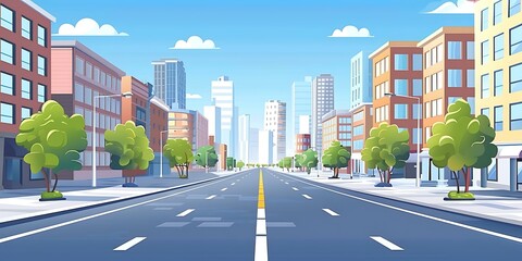 Obraz premium Empty Street In Modern City With Skyscrapers