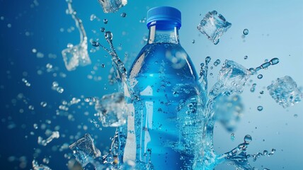 Refreshing hyperrealistic image of sports drink bottles splashed with water