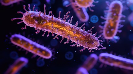 Fototapeta premium Microscopic View of Bacteria, Germs, Microorganisms, and Virus Cells: Detailed Biological Illustration for Scientific and Medical Use