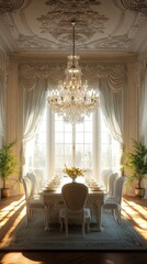 Illuminated Elegance: Graceful Chandelier Casting Soft Light in a Luxurious Dining Room