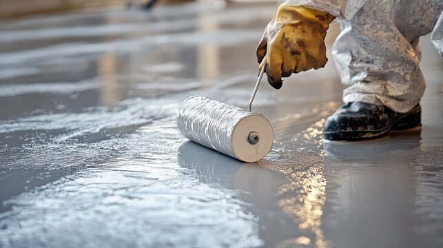 Professional Application of Waterproof Coatings Using a Roller Brush for Enhanced Surface Protection and Durability in Construction Projects