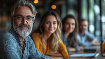 young, old businesspeople sitting, working at desk in office cooperation concept