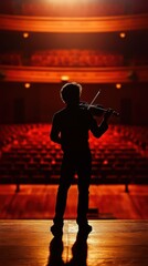 Fototapeta premium Graceful Violinist: Elegant Silhouette in Empty Concert Hall