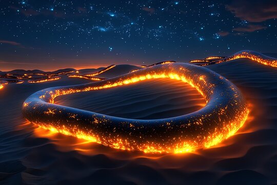 Massive sandworms in a fantasy desert, glowing with bioluminescence as they move through the dunes
