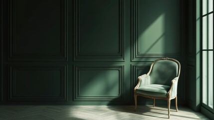 Green Upholstered Chair in a Room with Green Walls and Wood Floor