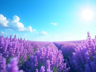 Obraz premium Purple Lavender Field Under Blue Sky