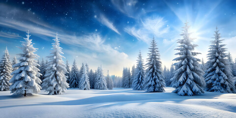 Fototapeta premium Snow-covered trees in a winter wonderland, winter, snow, trees, snowy, cold, frost, nature, landscape, white, forest, branches