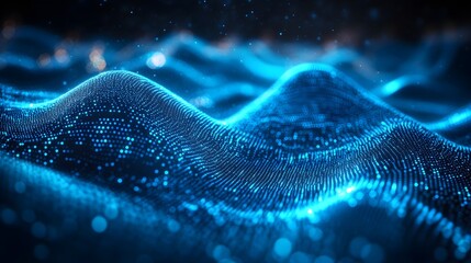 Abstract Blue Glowing Particle Waves, Technology Background