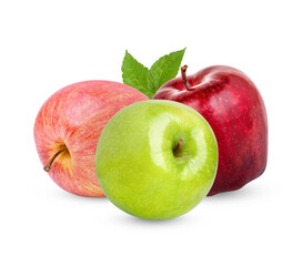 Fresh apple with leaves isolated on transparent background. (.PNG)