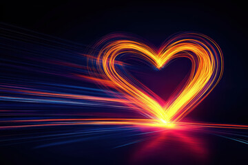 Heart-shaped neon glow with motion blur