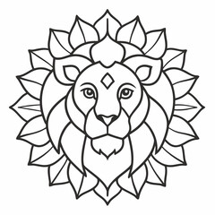 Lion's head Mandalas outline silhouette vector art illustration
