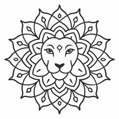 Lion's head Mandalas outline silhouette vector art illustration
