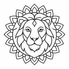 Lion's head Mandalas outline silhouette vector art illustration
