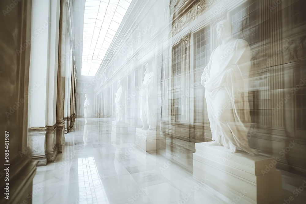 Poster Hallway With Multiple Statues Blurred