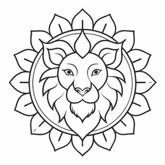 Lion's head Mandalas outline silhouette vector art illustration
