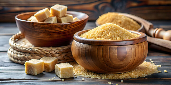 Traditional Uzbek navat sugar, cane sugar, and refined sugar in wooden cup , Uzbek, traditional, navat sugar