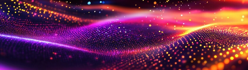 Fototapeta premium Vibrant Abstract Digital Wave with Colorful Dots and Light Effects in a Dynamic Motion Background