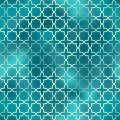 Oriental style seamless pattern. Vector foil green ornament on gradient background. Islamic traditional texture for backgrounds, wallpapers, textile patterns, decoration