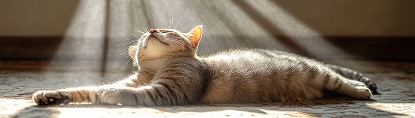 Naklejka premium Serene Cat Embracing Sunlight: Capturing Natural Elegance in Daily Life