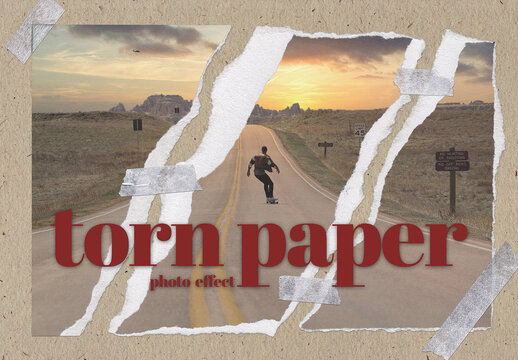 Torn Paper Postcard Photo Effect Mockup