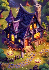 Fantasy Style Witch Cottage Illustration