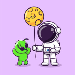 Cute Astronaut Holding Moon Balloon With Baby Alien
Cartoon Vector Icon Illustration. Science Technology Icon
Concept Isolated Premium Vector. Flat Cartoon Style