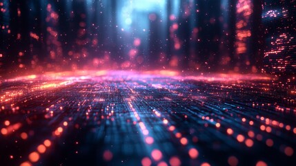 Futuristic Digital Landscape with Neon Lights Generative AI