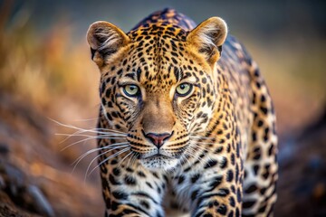 Obraz premium A regal leopard with dark, intricate rosettes pads silently through the misty background, its untamed spirit and sharp