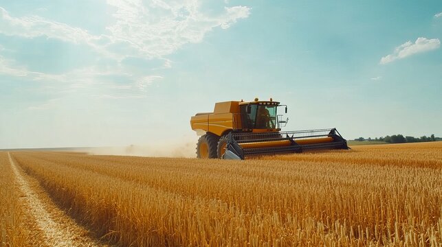 Kalush, Ukraine: A modern combine harvester working in a grain field near the town of Kalush, Western Ukraine