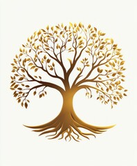 A golden tree with a large root system, symbolizing growth and strength.