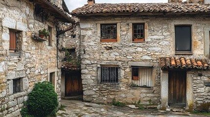 Fototapeta premium Old stone houses in San Millán de Lara, Burgos Province, Spain