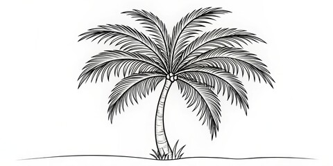 Obraz premium A simple line drawing of a palm tree, its curved trunk and sprawling fan-shaped leaves emerging from a