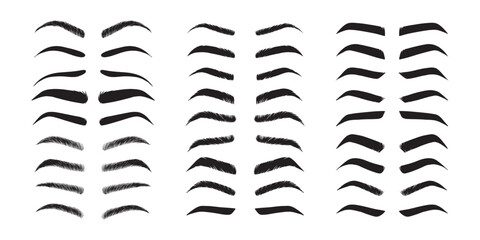 Isolated Eyebrows set Cartoon. Eyebrow makeup template. Classic brow makeup shaping vector set. Various eyebrows types. shapes, thin, thick, curved eyebrows set. 