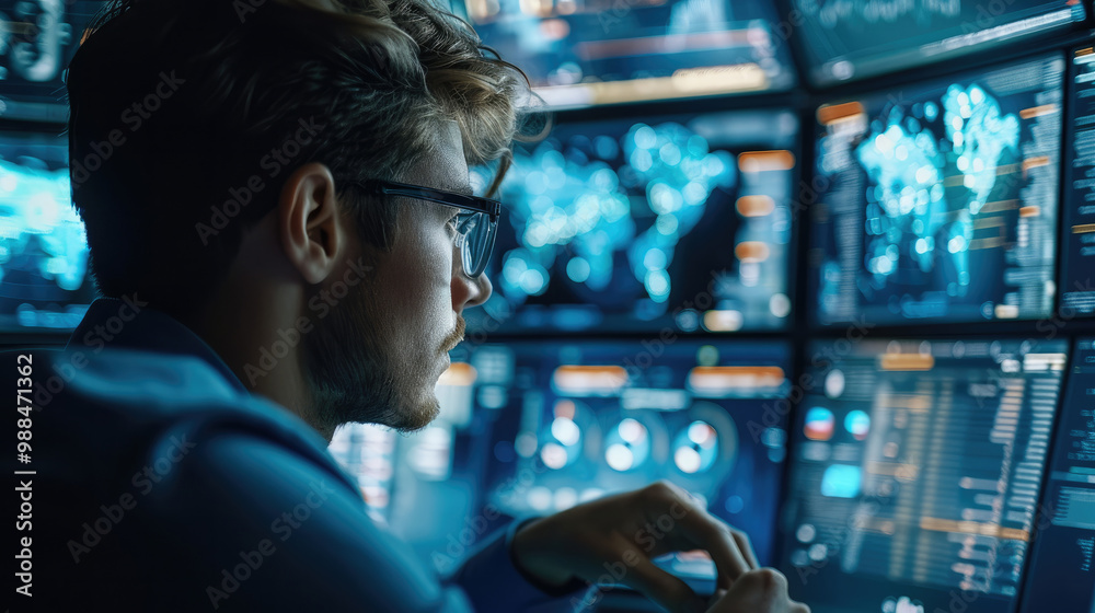 Aufkleber a person reviewing a cybersecurity report with a data protection strategy.