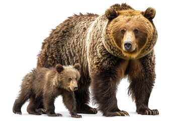 Fototapeta premium A mother bear with her two cubs in the forest